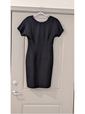 Vintage Late Edition Black Sheath Dress with Floral Back Detail | Women's size 6